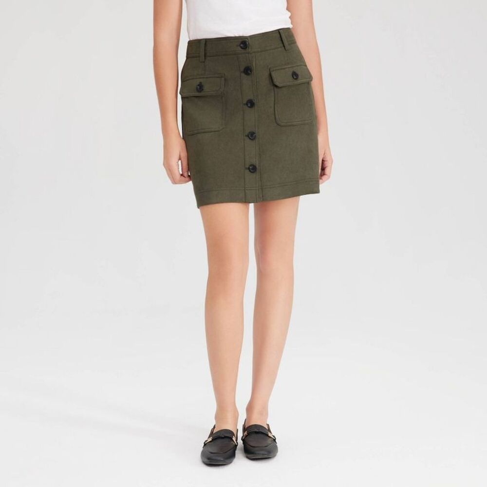 Women's Faux Suede Mini A-Line Skirt - Universal Thread Green 4